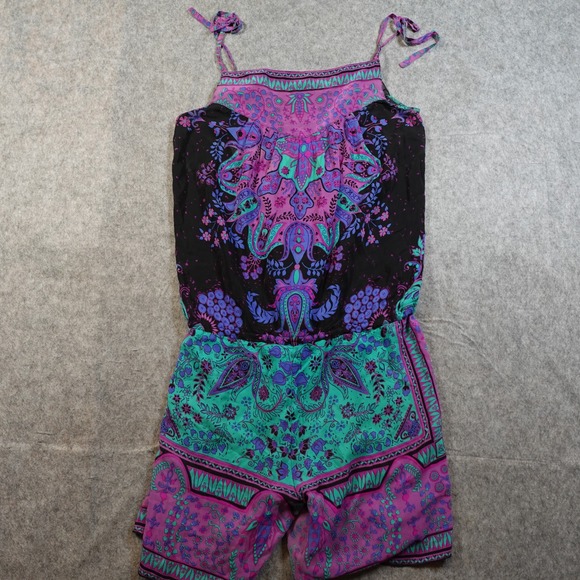 Anna Sui Romper Womens Small Silk Sleeveless Purple Floral Paisley Print - Picture 6 of 9